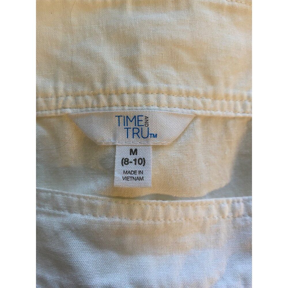 Time & Tru Women White Tunic Linen Blend Square Neck M Beach Coastal Grandma - Picture 3 of 12